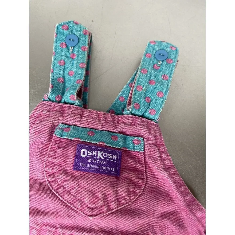 Vintage OshKosh B'gosh Pink Polka Dot Overall Dress 24 Months Union Made USA
